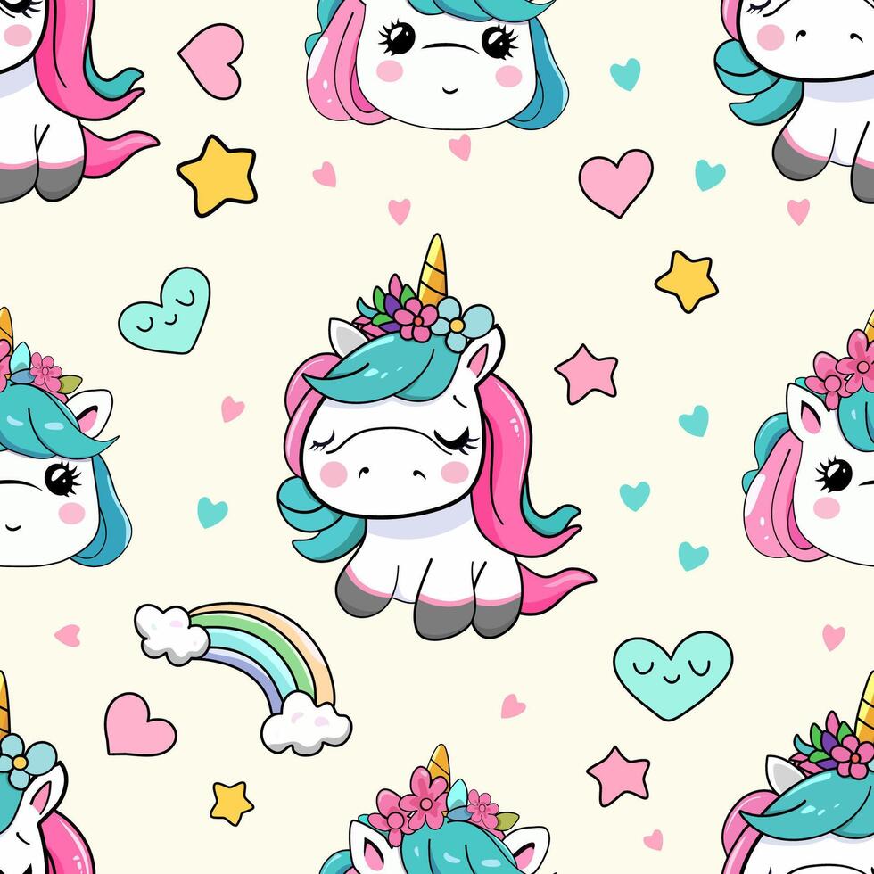 Cute cartoon unicorn, decorative element on pastel background. style for kids Baby Fabric Designs, Wallpaper, Gift Wrapping Paper vector