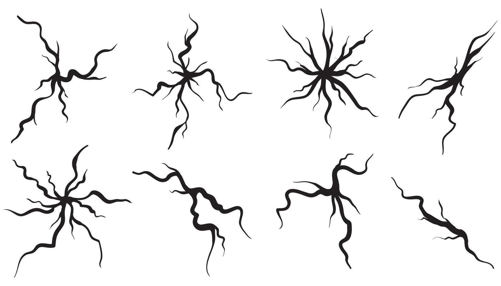 Ground cracks set. Earthquake and ground cracks, hole effect, craquelure and damaged wall texture. Doodle illustrations can be used for topics earthquake, crash, destruction vector