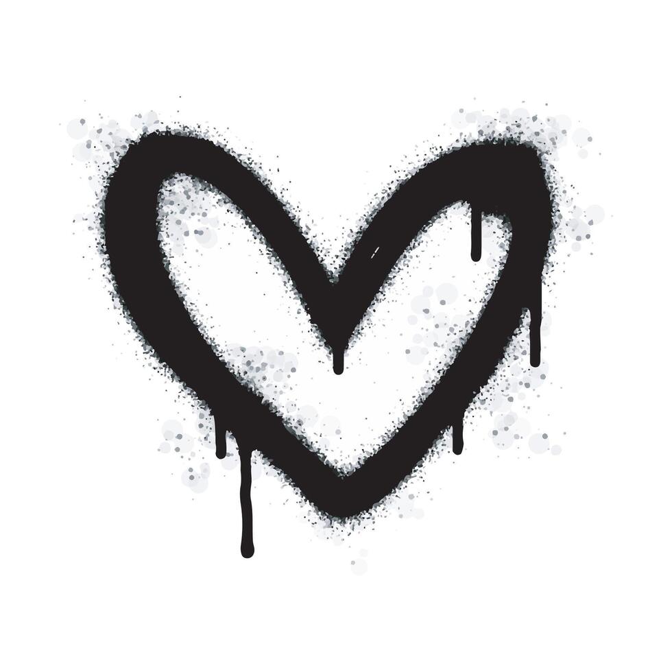 Spray graffiti heart sign painted in black on white. Love heart drop symbol. isolated on a white background. vector