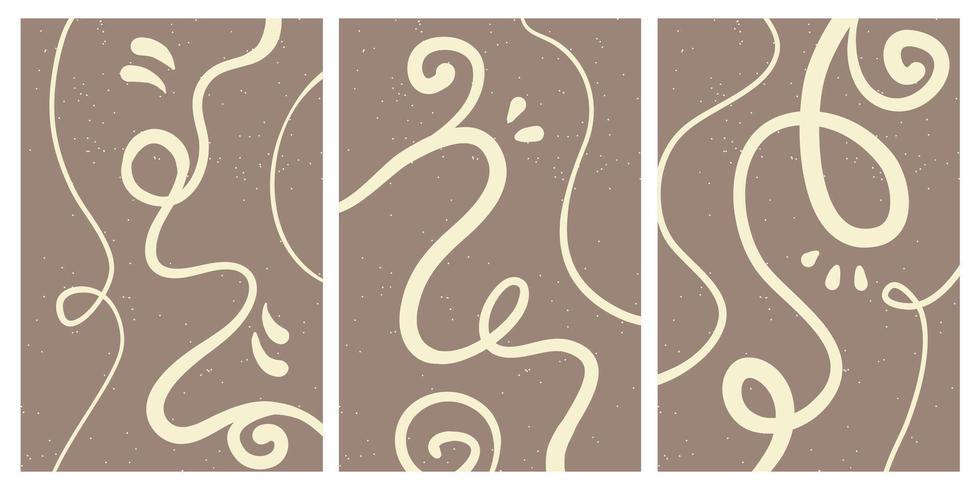 Set of stylish templates with organic abstract shapes and lines in nude colors. Pastel background in minimalist style. Contemporary art vector