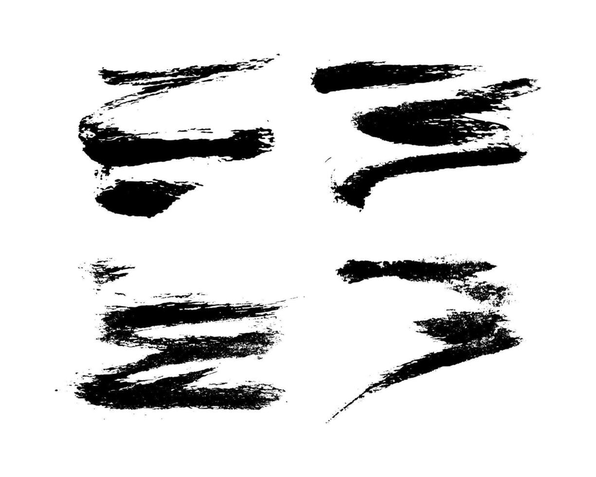 Set of black hand drawn brush strokes vector