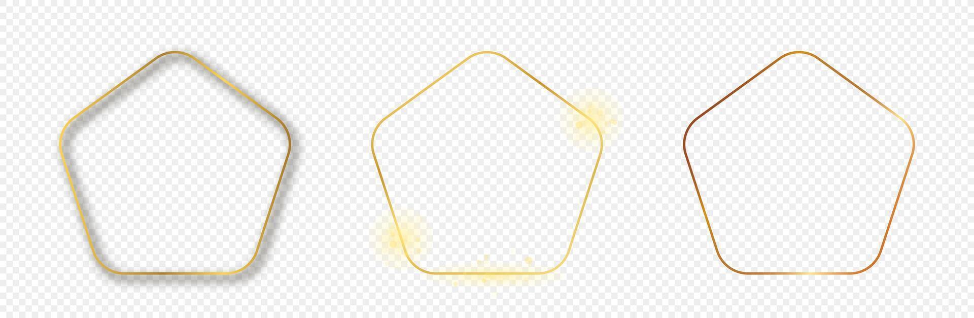 Gold glowing rounded pentagon shape frame vector
