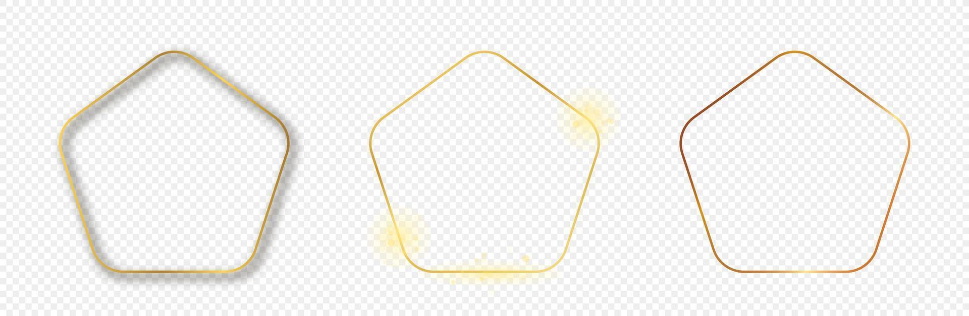 Gold glowing rounded pentagon shape frame vector