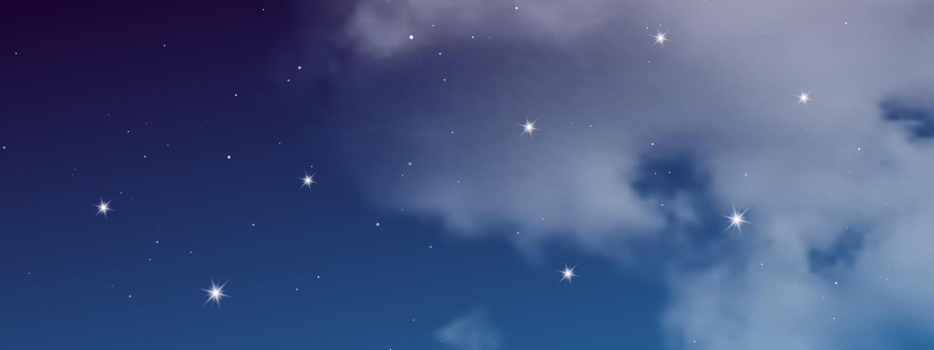 Night sky with clouds and many stars vector