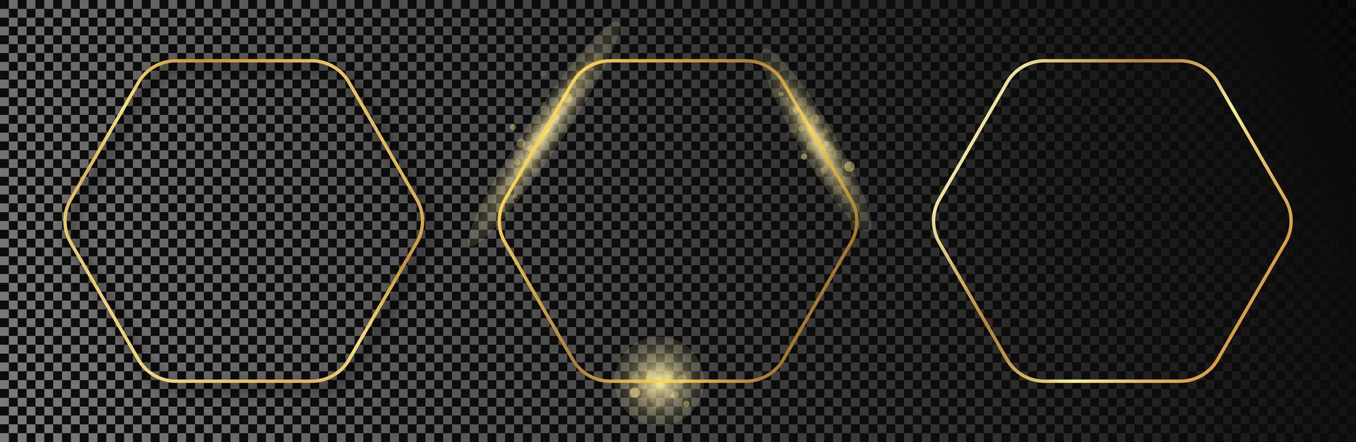 Gold glowing rounded hexagon frame vector