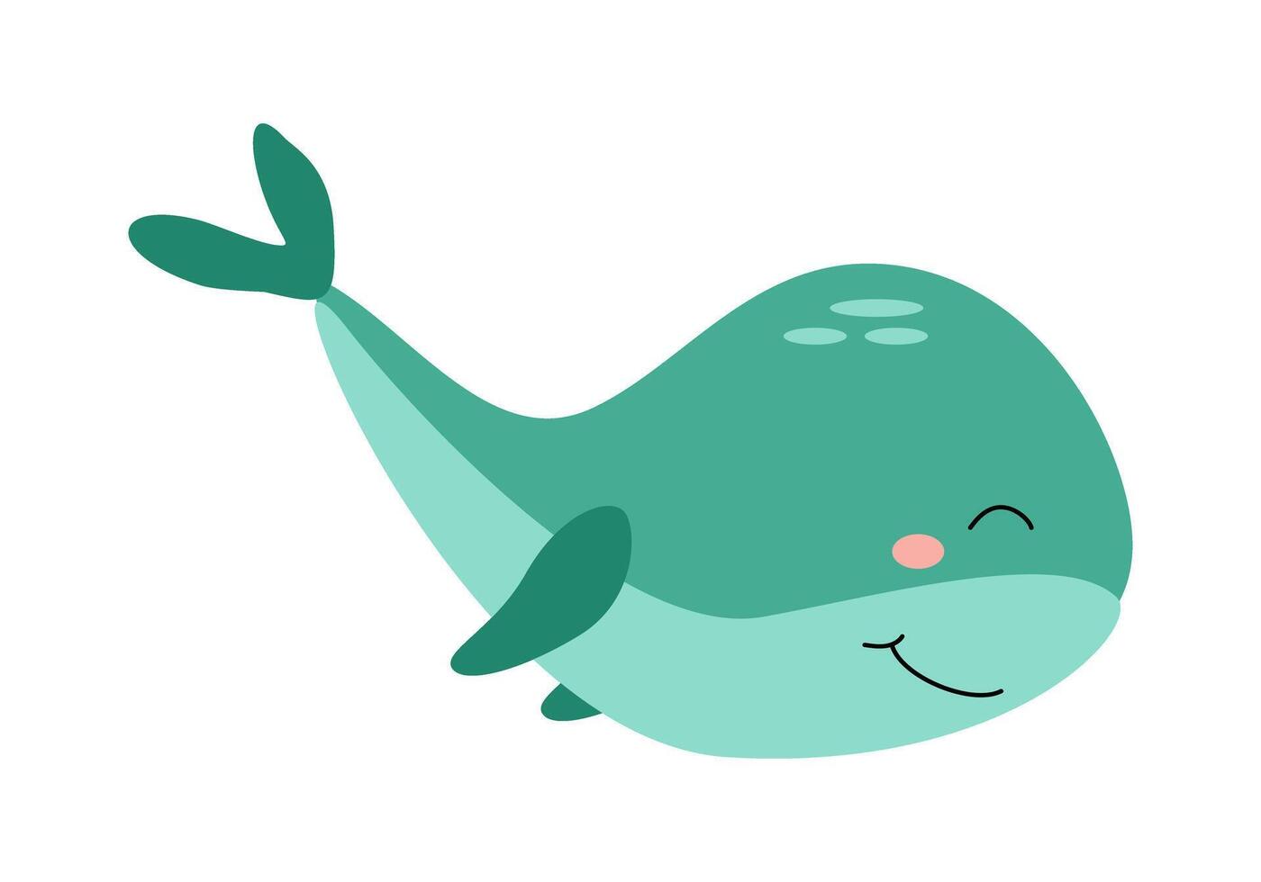 Cute funny green whale character, sea animal. cartoon illustration for stickers, children's books, products, room decoration. vector