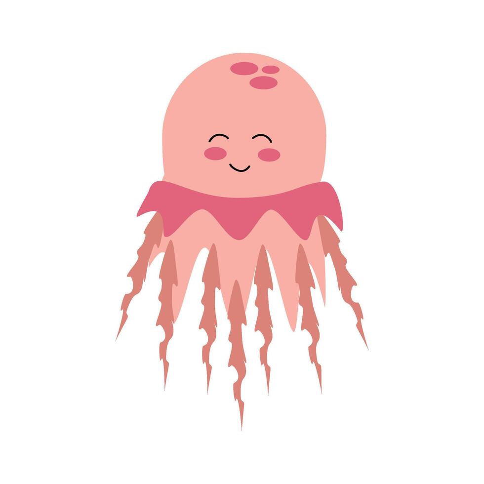 Cute funny pink jellyfish character, sea animal. cartoon illustration for stickers, children's books, products, room decoration. vector