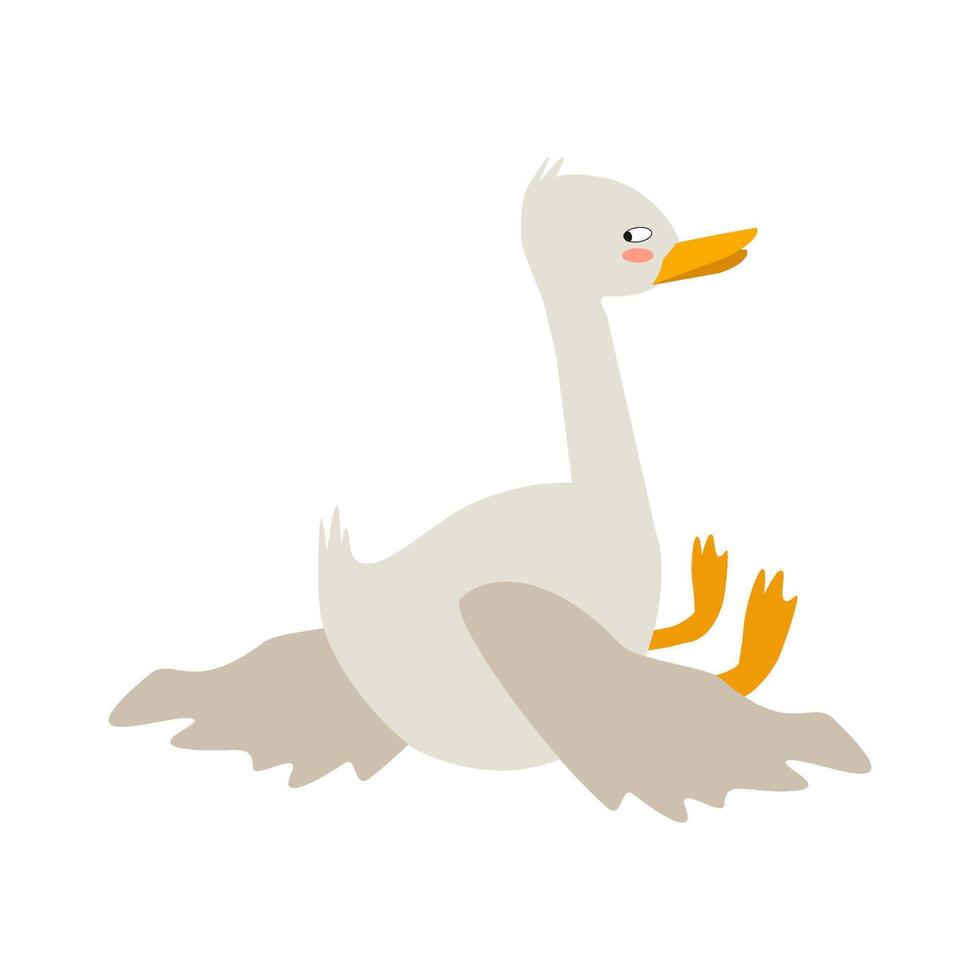 Funny cute goose character is offended, turned away, sitting with his back. cartoon illustration for stickers, packaging, books. vector