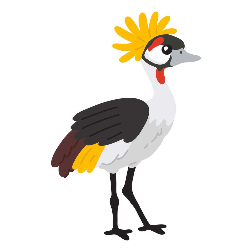 doodle crowned crane vector