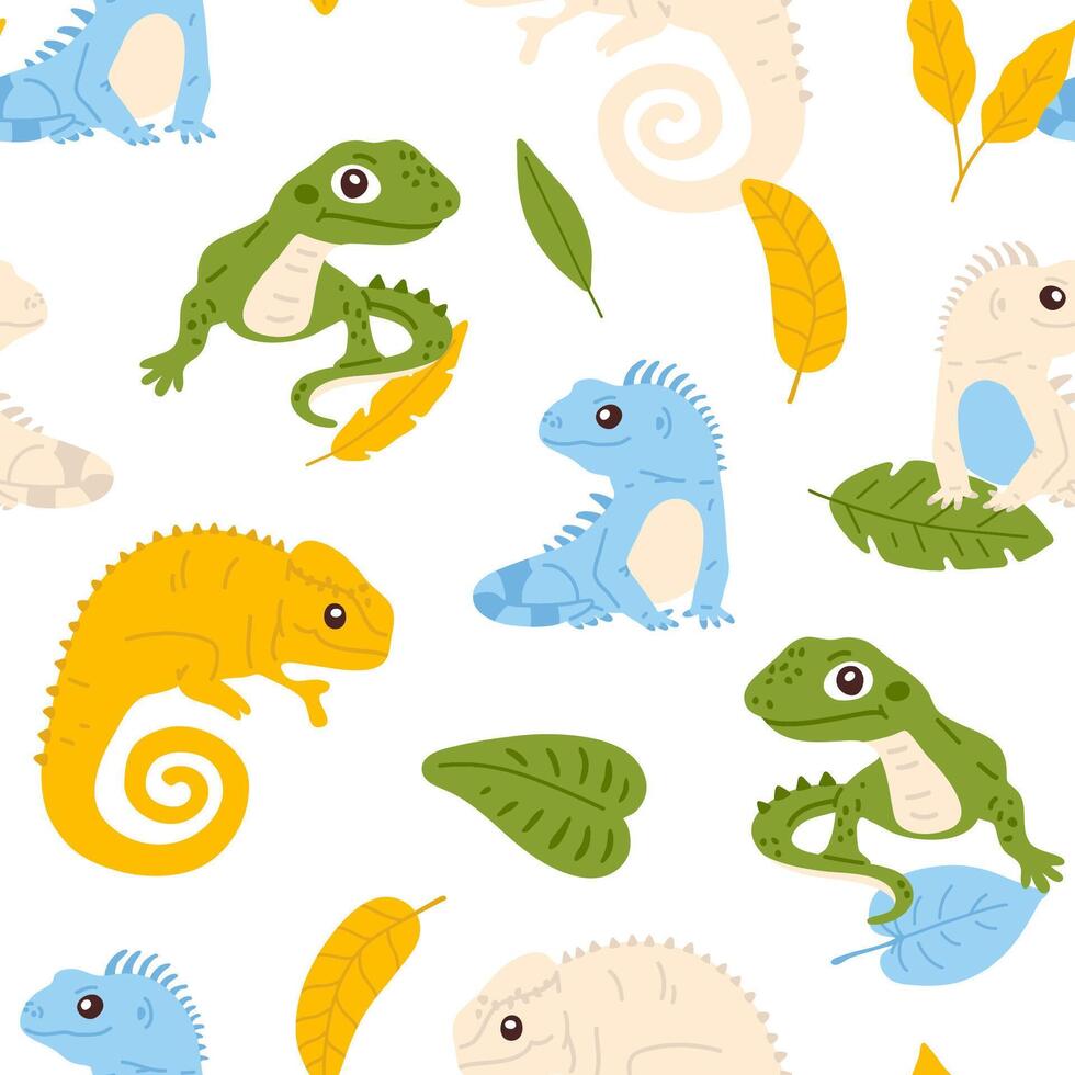 pattern with lizards and leaves vector