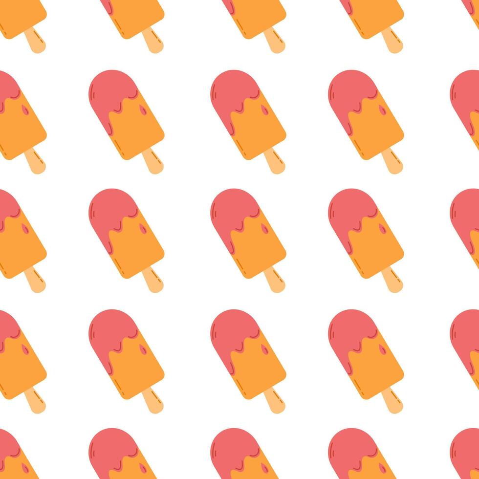 Seamless pattern with ice cream. Frozen juice on wooden stick. Summer background vector