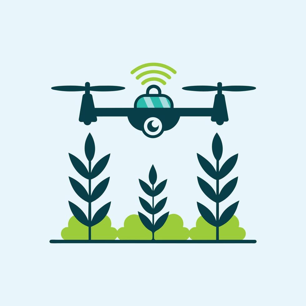 Drone farming logo crops plant farm agriculture future cultivation vector