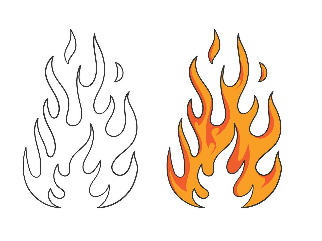 sencillo dibujo llamas . mano dibujado fuego íconos vector