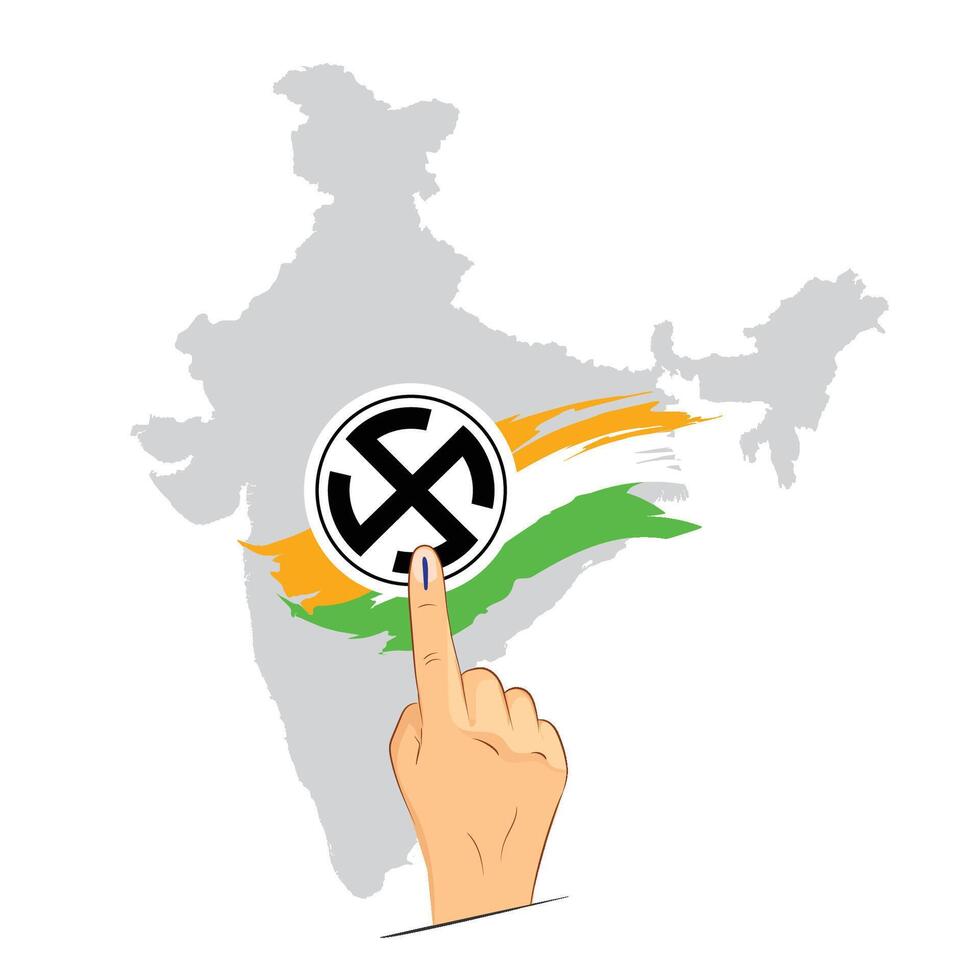 Vote for India hand casting vote with symbol on India map vector