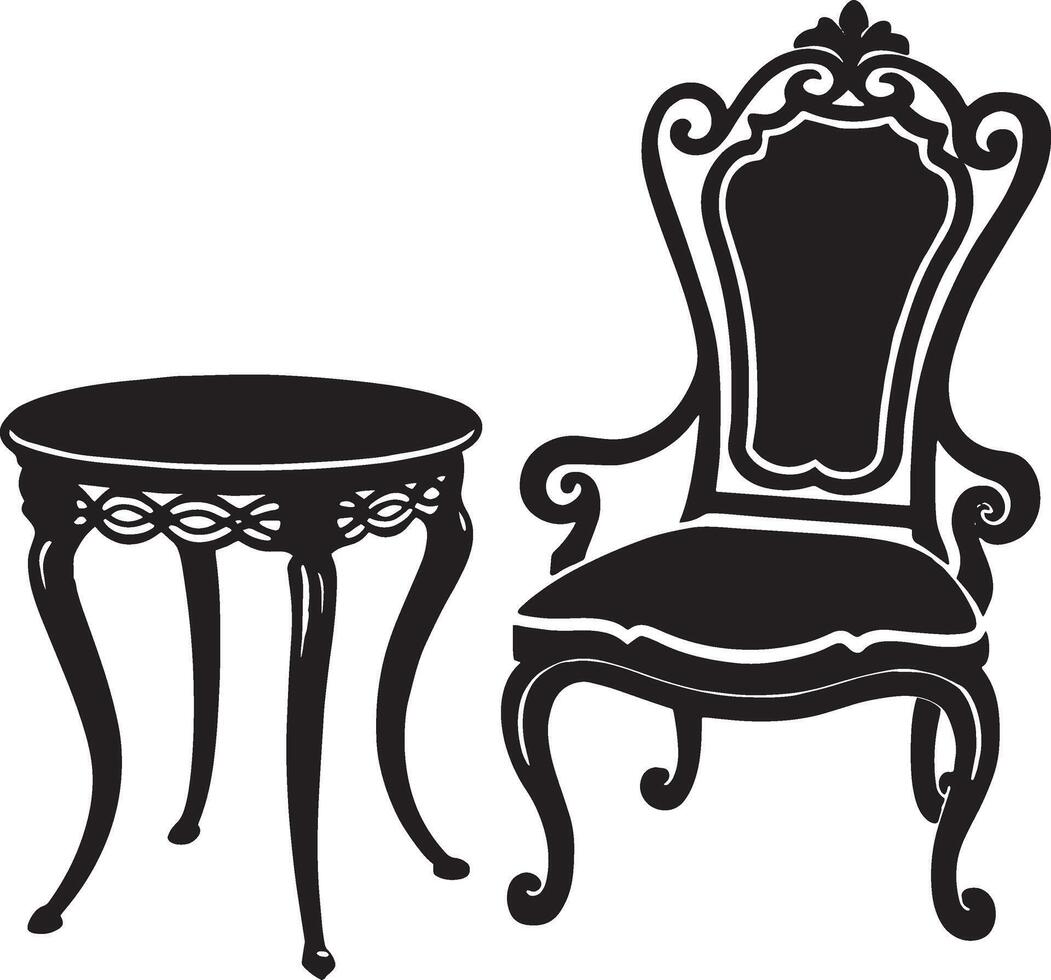 Antique armchair and table. illustration. Isolated on white background. vector
