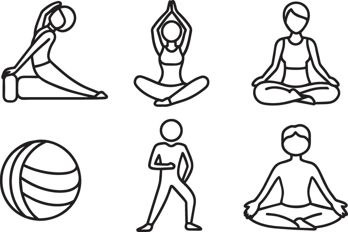 Set of yoga and meditation icons in outline style. illustration. vector