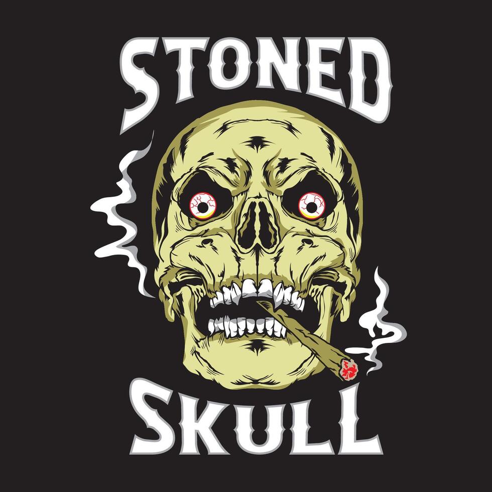 Stoned Skull face smoking joint illustration in hand drawn style vector