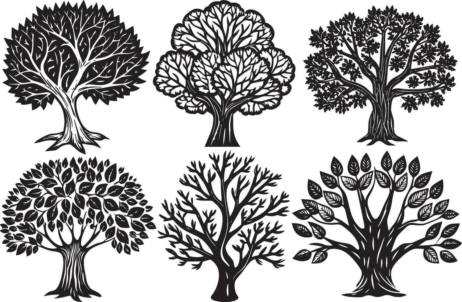 Set of black silhouettes of trees. illustration for your design vector