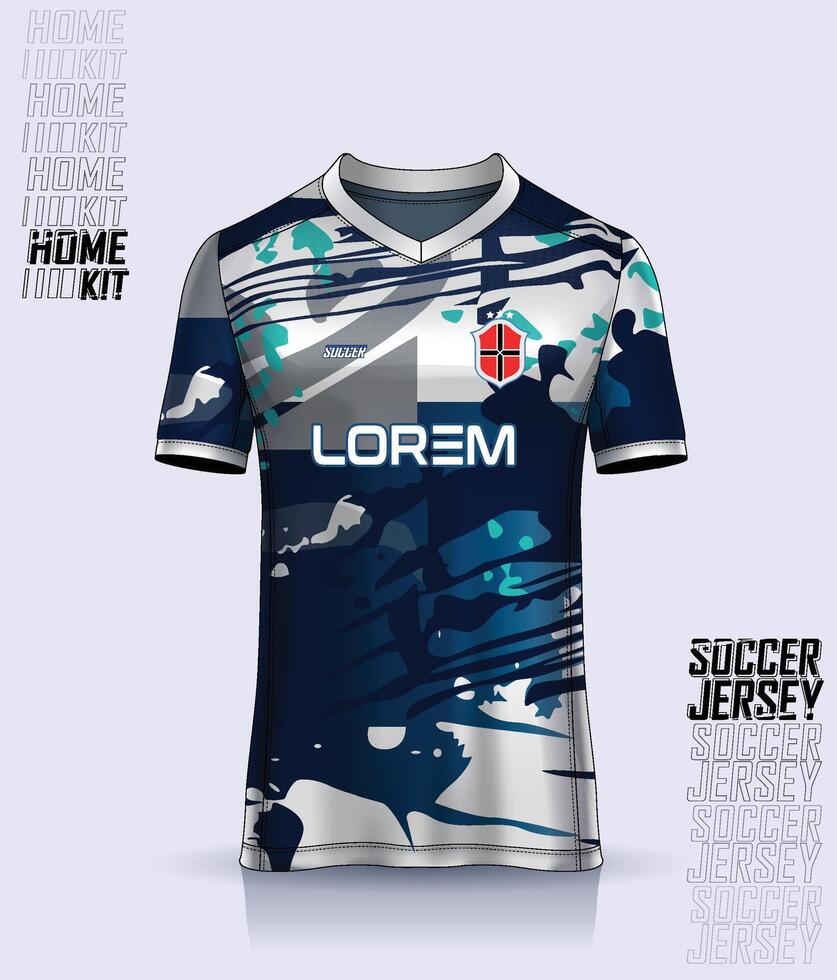 Pattern design, illustration, textile background for sports t-shirt, football jersey shirt mockup for football club. consistent front view vector