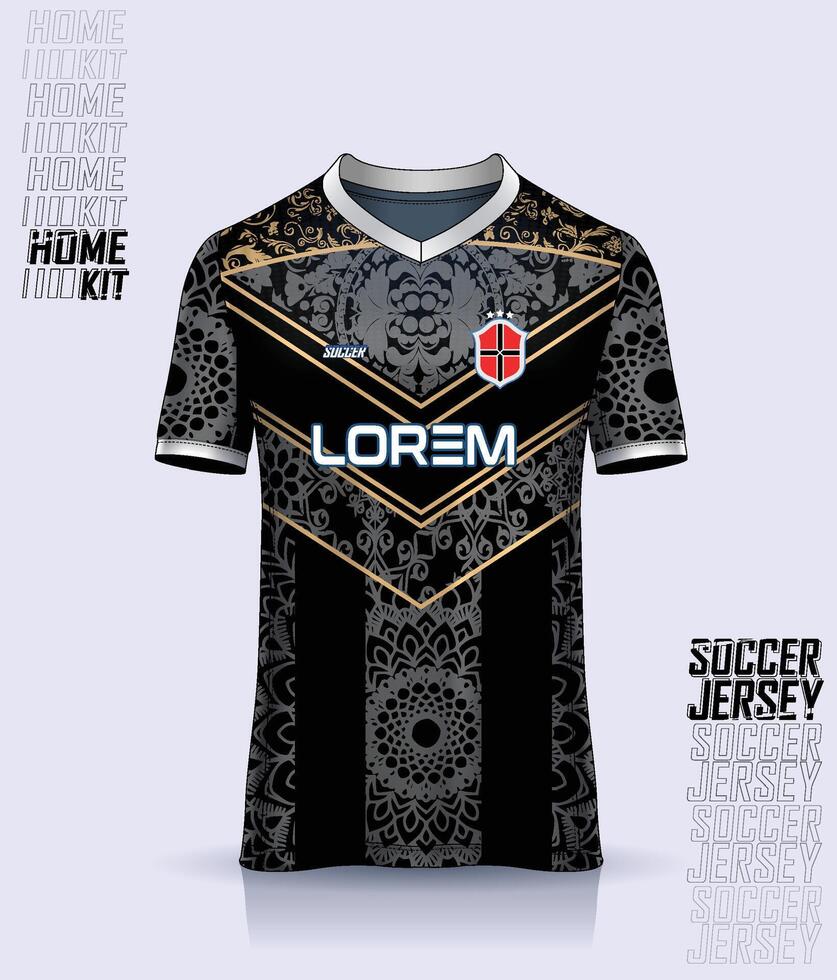 Pattern design, illustration, textile background for sports t-shirt, football jersey shirt mockup for football club. consistent front view vector