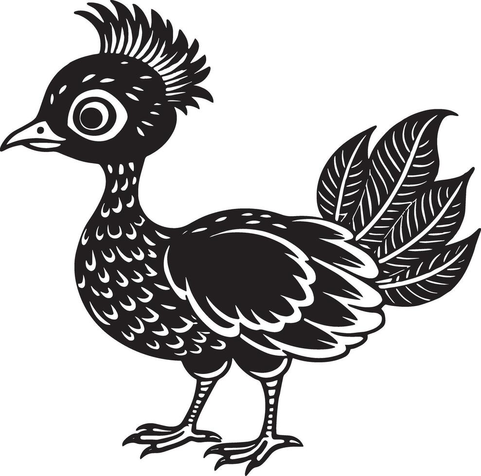 Black and White Silhouette of a Peacock. Illustration vector