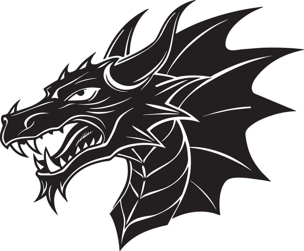 Dragon Head. Black and White Illustration vector