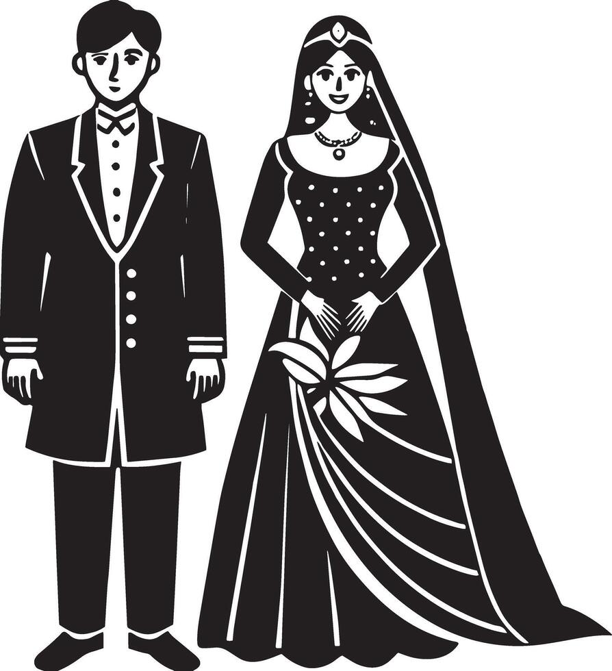 Wedding couple. Bride and groom in wedding dress. illustration vector
