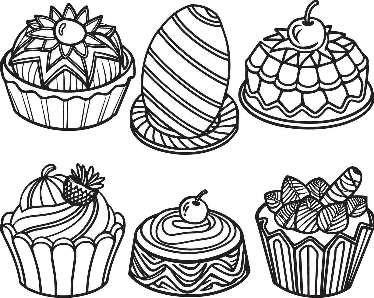 A set of black and white cupcakes. illustration vector