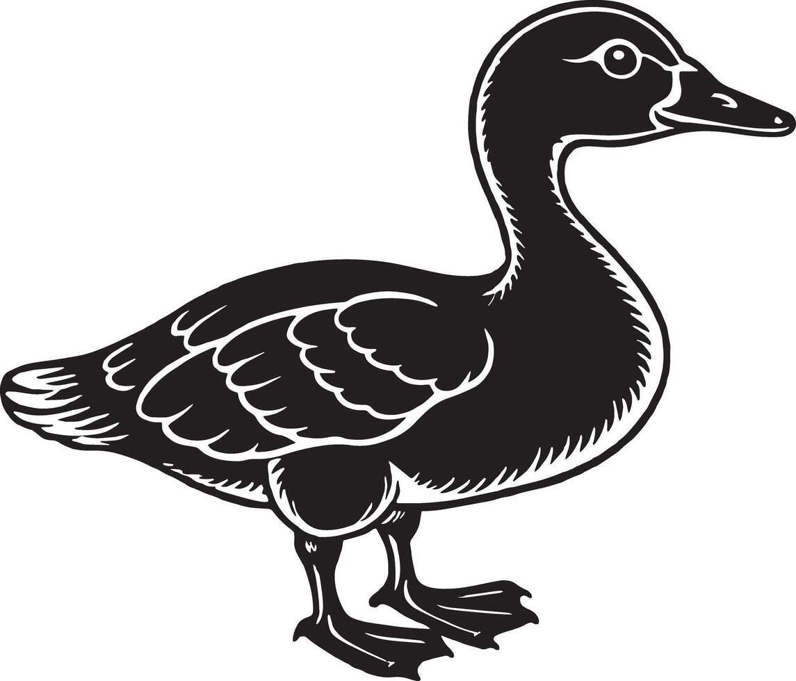 a black and white drawing of a goose with a black outline. vector