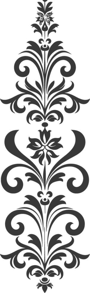Silhouette vertical line divider with Baroque ornament black color only vector