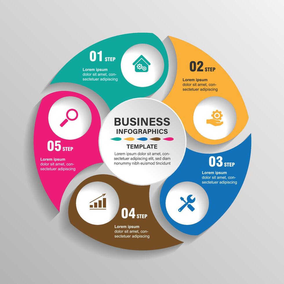 Circle chart infographic template with 5 options for presentations. vector