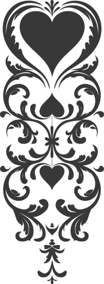 Silhouette vertical line divider with Hearth shape Baroque ornament black color only vector