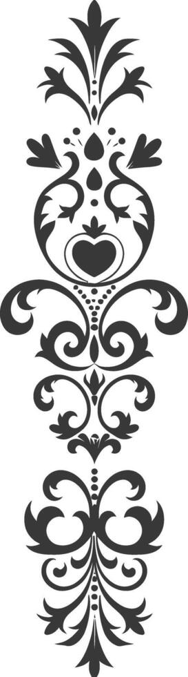 Silhouette vertical line divider with Hearth shape Baroque ornament black color only vector