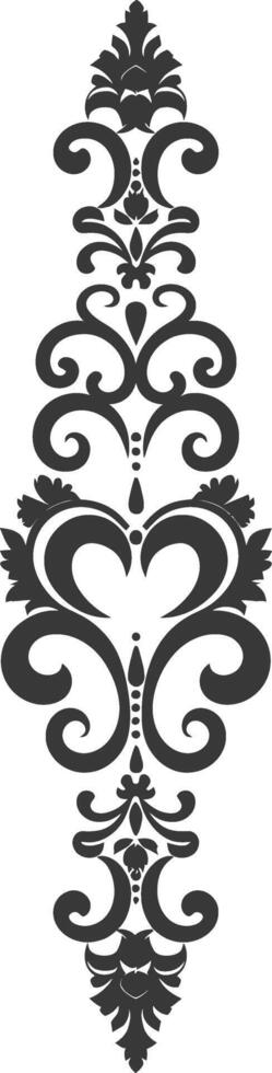 Silhouette vertical line divider with Hearth shape Baroque ornament black color only vector