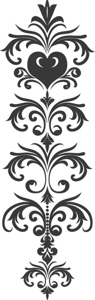 Silhouette vertical line divider with Hearth shape Baroque ornament black color only vector