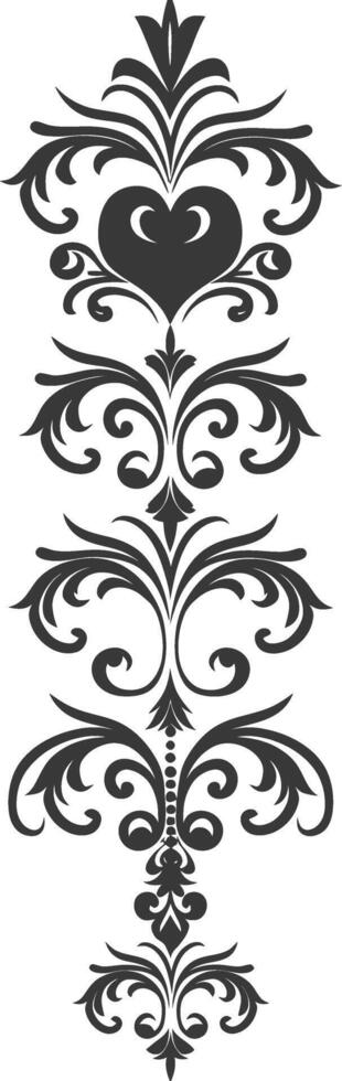 Silhouette vertical line divider with Hearth shape Baroque ornament black color only vector