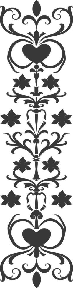 Silhouette vertical line divider with Hearth shape Baroque ornament black color only vector