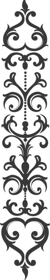 Silhouette vertical line divider with Hearth shape Baroque ornament black color only vector
