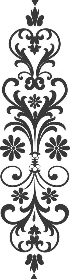 Silhouette vertical line divider with Hearth shape Baroque ornament black color only vector