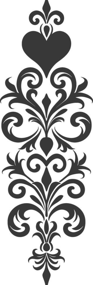 Silhouette vertical line divider with Hearth shape Baroque ornament black color only vector