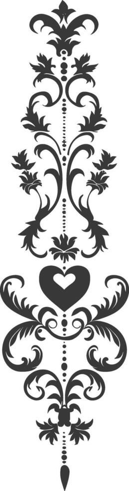 Silhouette vertical line divider with Hearth shape Baroque ornament black color only vector