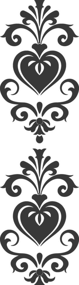 Silhouette vertical line divider with Hearth shape Baroque ornament black color only vector