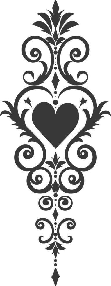 Silhouette vertical line divider with Hearth shape Baroque ornament black color only vector