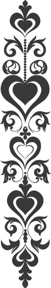 Silhouette vertical line divider with Hearth shape Baroque ornament black color only vector