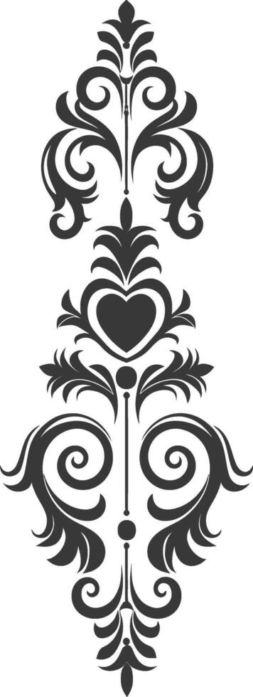 Silhouette vertical line divider with Hearth shape Baroque ornament black color only vector