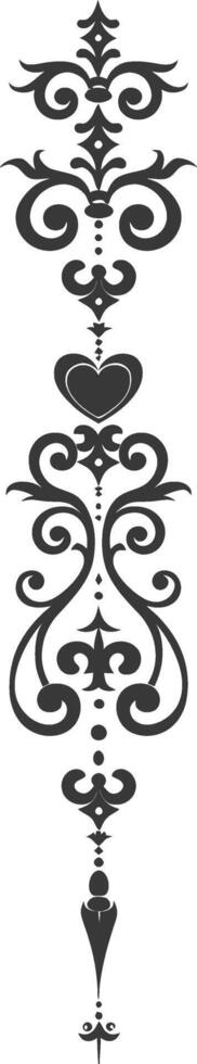 Silhouette vertical line divider with Hearth shape Baroque ornament black color only vector