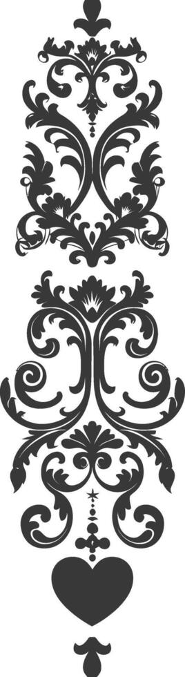 Silhouette vertical line divider with Hearth shape Baroque ornament black color only vector