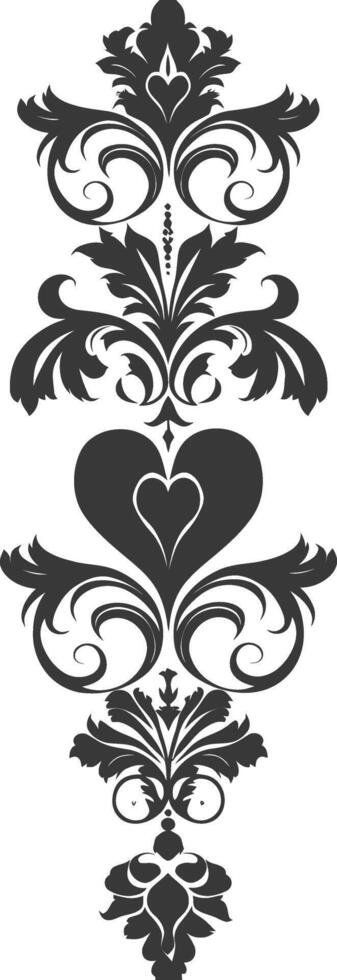 Silhouette vertical line divider with Hearth shape Baroque ornament black color only vector