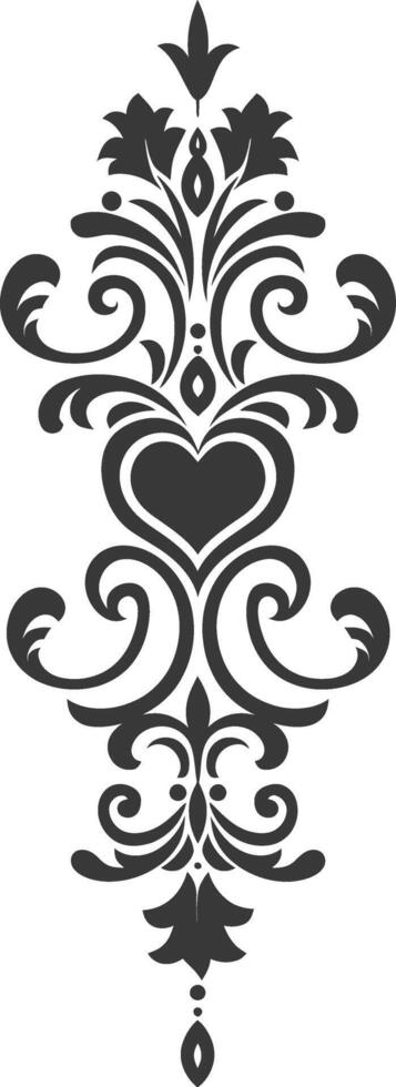 Silhouette vertical line divider with Hearth shape Baroque ornament black color only vector