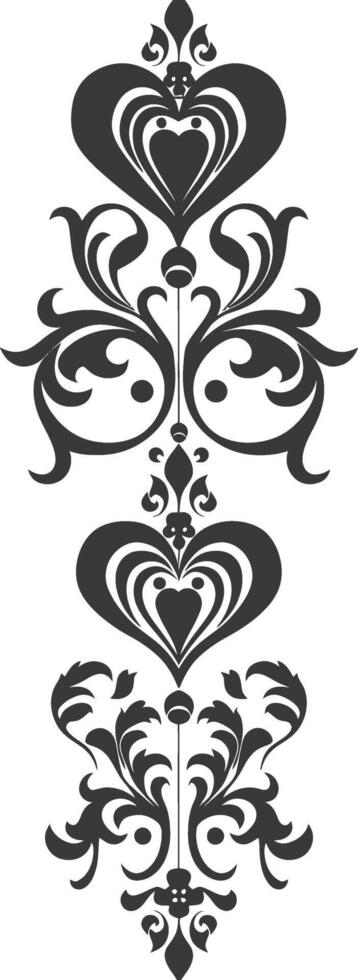 Silhouette vertical line divider with Hearth shape Baroque ornament black color only vector